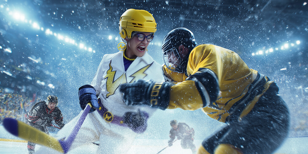 Granny kamppailemassa jäällä kiekosta.