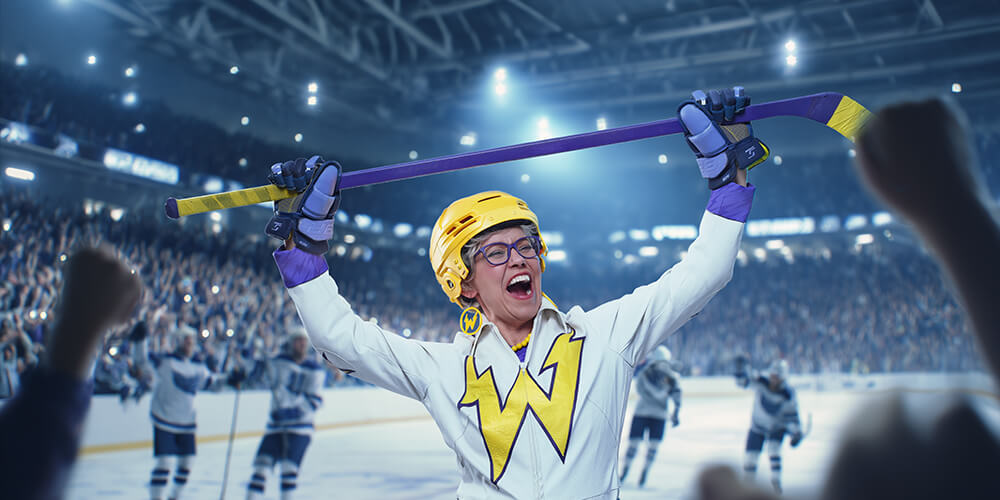 Granny tuulettaa maalia jäällä.